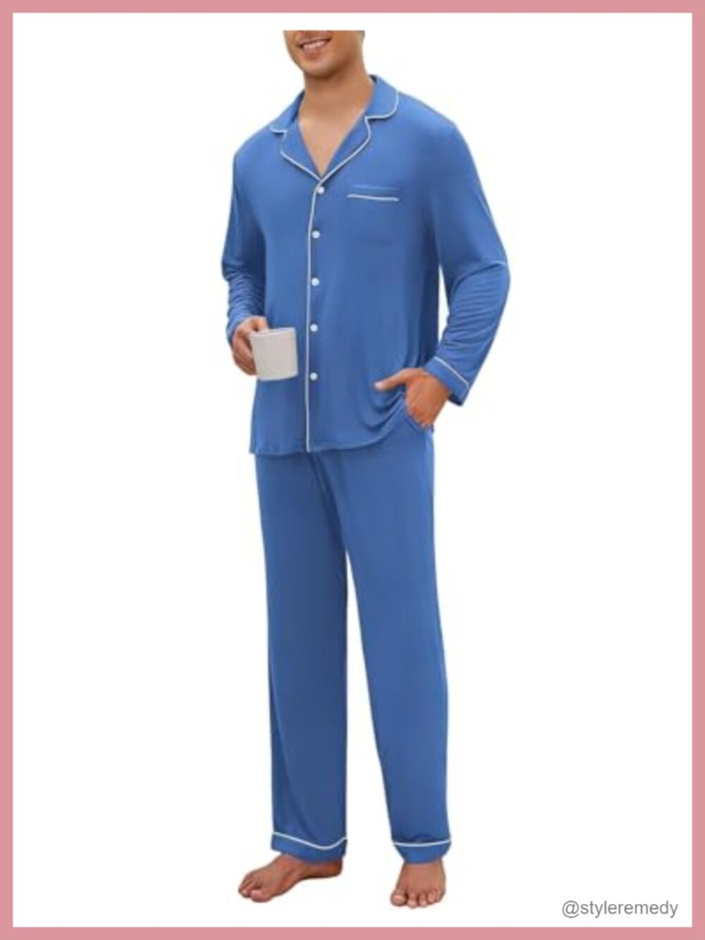 Men's Modal Long Sleeve Pajama Set Soft Button Down Sleepwear Loungewear PJs
